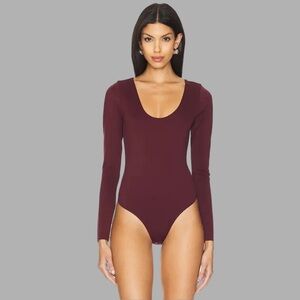 Good American Deep Red Long Sleeve Bodysuit